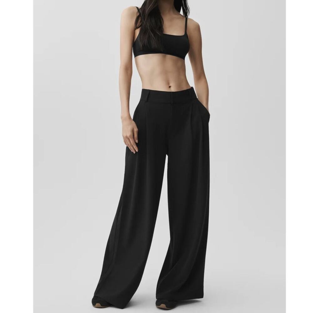 NEW Alo High-Waist Dreamscape Trouser Pants Black Wide Leg Women's Small